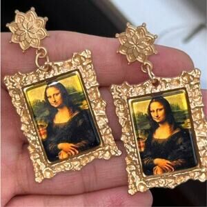 New Mona Lisa‎ Painting Framed Earrings Gold Artwork Dangle Art Ornate Lourve